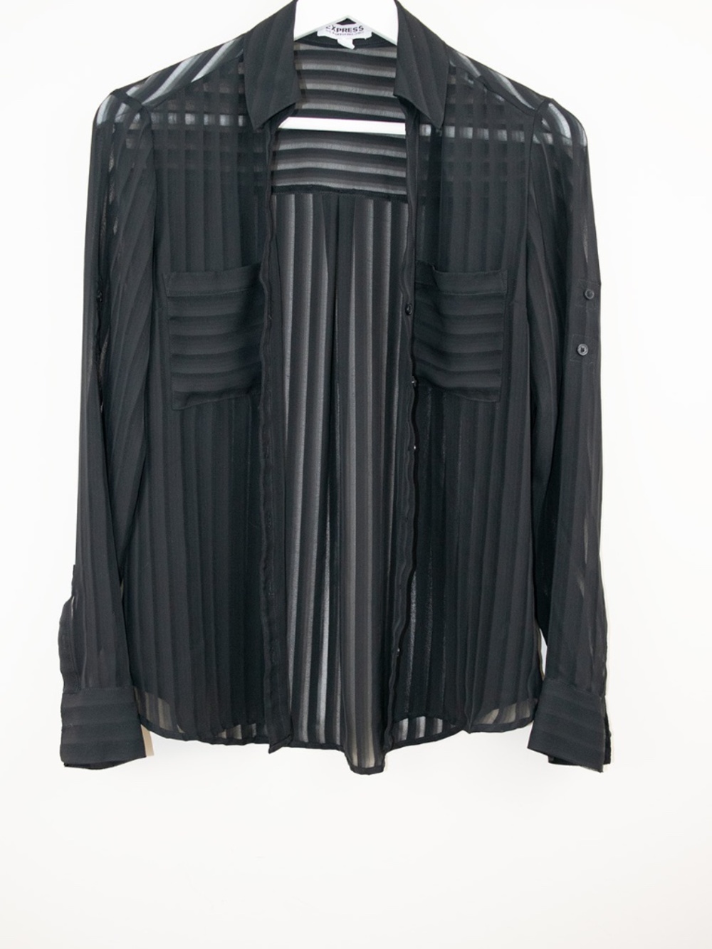 Express L/S 2 Pocket Portofino Sheer Roll Tab Sleeves Blouse / Beach Cover XS